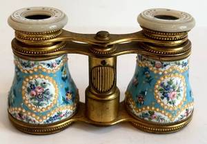 lot 34H image: DR - LEMAIRE FT PARIS Opera Glasses - Antique French, Floral Enamel, Mother-of-Pearl Eyepieces