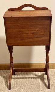 lot 48H image: LL - Vintage Wooden Sewing Box on Pedestal Stand