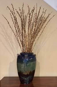 lot 56H image: LL - Ceramic Vase - Blue-Brown Glaze with Faux Willow Sticks