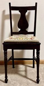 lot 61H image: LL - Vintage Hitchcock-Style Side Chair with Needlepoint Upholstery