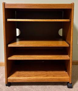 lot 81H image: Wooden Rolling Shelf Cabinet