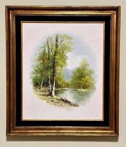 lot 82H image: Birch Trees by Water - Framed Landscape Canvas