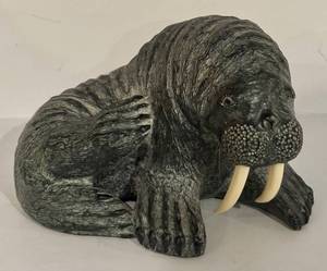 lot 103H image: LL - The Wolf Sculptures Walrus - Hand-made in Canada, 5.5 in tall x 7 in long
