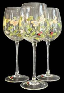 lot 106H image: DR - Hand-Painted Butterfly & Floral Wine Glasses - Set of 3 - 9-12 Inches Tall