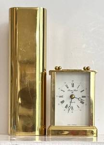lot 116H image: O - Smith Metal Arts Radius One Brass Floral Vase and Vintage London Clock Company Brass Clock