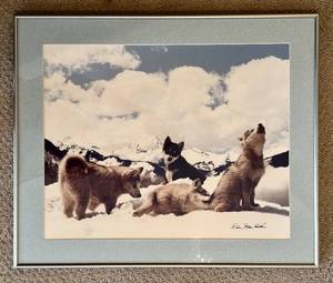 lot 124H image: LR - Wolves with Puppies in Snow - Framed Art Print by Dan