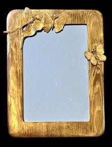 lot 130H image: LR - Vintage Butterfly-Carved Gold-Painted Wood Wall Mirror