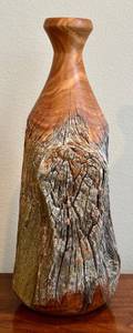 lot 131H image: FR - Mid-Century Modern Live-Edge Turned Wood Vase - Handcrafted