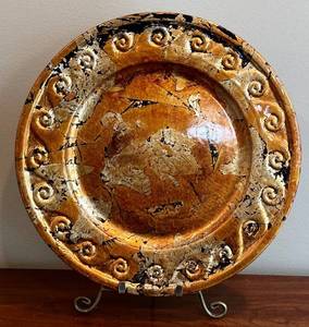 lot 132H image: FR - Carol Glover Decorative Plate - 15 in Diameter - Gold Gilt Border