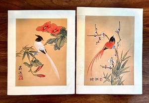 lot 133H image: DR - Two Vintage Chinese Bird & Flower Prints , Bamboo & Blossoms