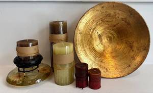 lot 155H image: DR - Italian Gold-Toned Bowl with Candles & Stand