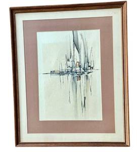 lot 21DD image: Framed Artwork Herb Hultgren Harbor Scene - Mark M. Nelson