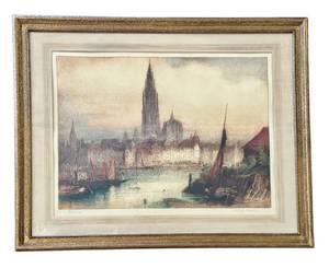 lot 30D image: Vintage Framed James Alphege Brewer Antwerp Colored Etching