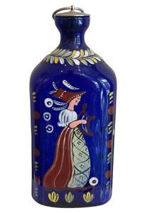 lot 37D image: DR - Antique Cobalt Blue Hand-Painted Glass BottleDecanter, 6 in