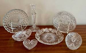 lot 70D image: Vintage Crystal Cut Glass Candle Holder - 10 Inches Tall  Vintage Plates & Bowls