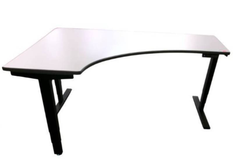 lot 58 image: Power Sit Stand Desk with Memory Settings measures 70 wide  46 deep  Adjusts between 24.5 to 50 tall  Left Return