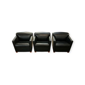 lot 14 image: 3 Black Leather Lounge Chairs