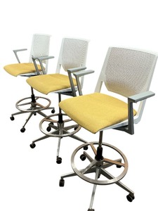 lot 93 image: 3 Haworth Drafting Stools Chairs yellow seat