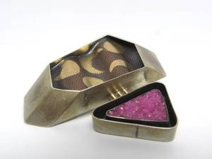 Large Signed Sterling Silver Copper &amp; 18K Gold Designer Modernist Brooch