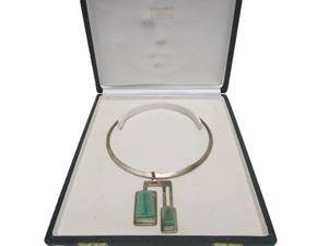 lot 8 image: Large Sterling Silver &amp Sculpted Gemstone Designer Pendant Necklace - Forme Livre by Burle Marx