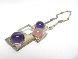 lot 12 image: Large Sterling Silver &amp Gemstone Designer Pendant Necklace by Burle Marx