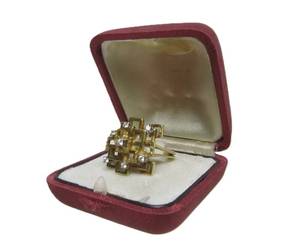 lot 15 image: Wonderful Solid 18K Gold Brutalist Design Ring wDiamonds