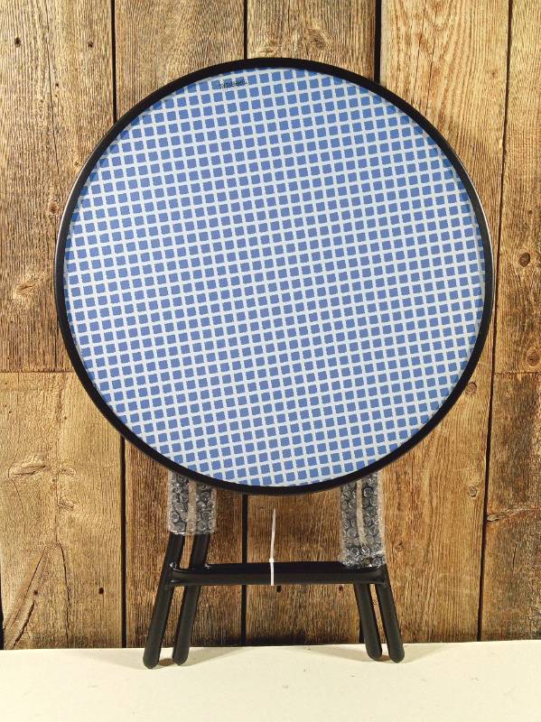 lot 8 image: Room Essentials - Glass Round Printed Folding Outdoor Portable Side Table Blue