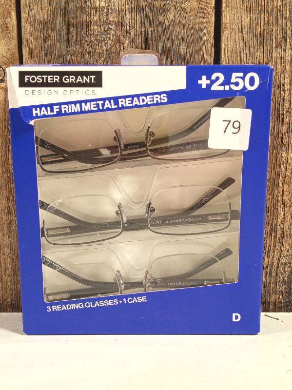 lot 79 image: Foster Grant Design Optics Metal Reading Glasses 2.50