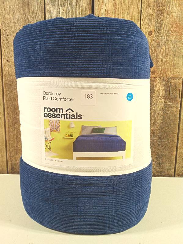 lot 183 image: FullQueen Corduroy Plaid Comforter Navy Blue - Room Essentials