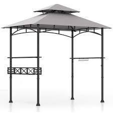 lot 1A image: 8 ft. x 5 ft. Gray Outdoor BBQ Barbecue Grill Metal Frame Tent Gazebo with 2 Side Shelves and 10 Hooks