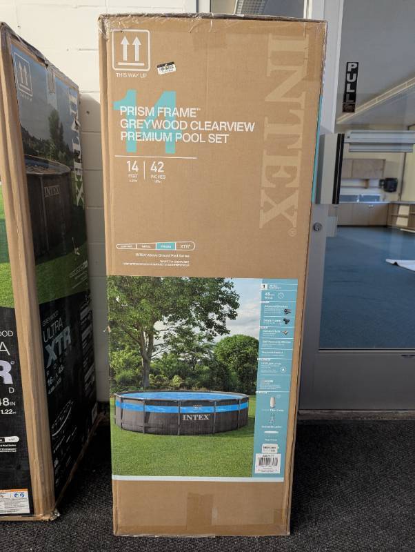 lot 65A image: INTEX 14 X 42 CLEARVIEW PRISM FRAME ABOVE GROUND POOL - GRAYWOOD PRINT