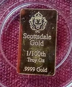lot 8 image: Scottsdale 1100th oz Gold Bar