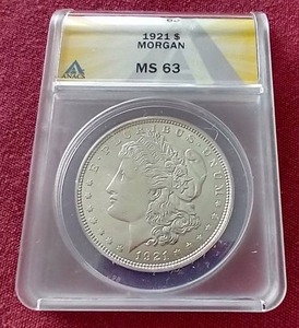 lot 9 image: 1921 Morgan Dollar - ANACS MS63