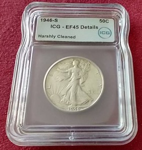 lot 22 image: 1946-S Walking Liberty Half Dollar - ICG EF45 (Cleaned)