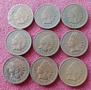 lot 25 image: (9) Indian Pennies
