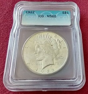 lot 36 image: Nice 1922 Peace Dollar - ICG MS65