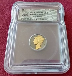 lot 55 image: Black Ruthenium & Gold Plated Uncirculated Mercury Dime