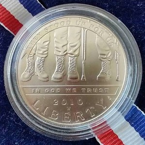 lot 65 image: 2010 American Veterans Commemorative Silver Dollar