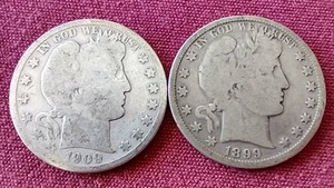 lot 66 image: (2) Barber Half Dollars