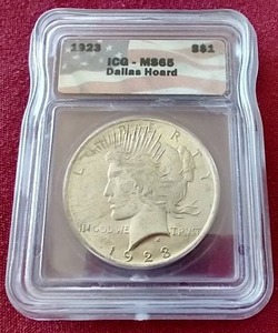 lot 90 image: 1923 Peace Dollar - ICG MS65 (Dallas Hoard)
