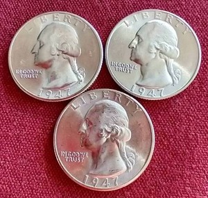 lot 133 image: (3) Gorgeous Uncirculated 1947 Washington Quarters - PDS