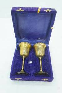 lot 71 image: Set of Vintage Brass Wine Goblets and Purple Case