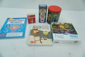 lot 186 image: Vintage Jacks, Pick-Up-Sticks, Puzzle, Book of Puzzles, and more Puzzles