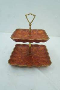 lot 231 image: Vintage Mid Century Modern California Pottery Two-Tiered Serving Tray