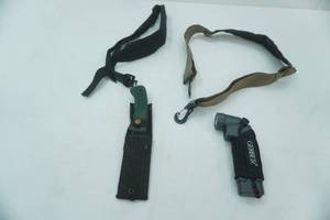 lot 268 image: BackpackBag Straps, Fixed Blade Knife and Sheath, Gerber Flashlight