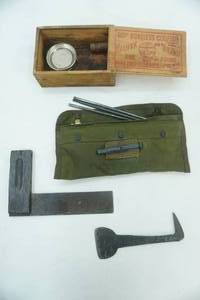 lot 270 image: AntiqueVintage Tools, US Military Issue M16A1 Rifle Cleaning Kit and Pouch, Vintage Codfish Box