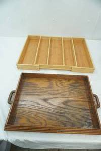 lot 304 image: NEW ExpandableAdjustable Wooden Drawer Organizer, Wooden 2-Handled Tray