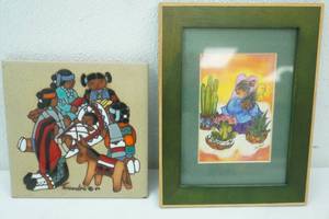 lot 333 image: Vintage Hand-Painted Ceramic Tile by Cleo Teissedre Vintage Framed Print