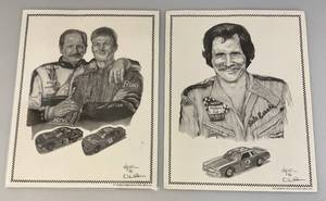 lot 113 image: 11 x 14 Dale EARNHARDT SR And  DALE EARNHARDT JR Pencil Sketch Prints