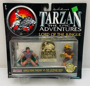 lot 146 image: 1995 TARZAN The Epic Adventures Lord Of The Jungle (Jungle King Tarzan Vs. The Leopard Man Action Figures With Bonus Collector Badge (NEW OLD STOCK)